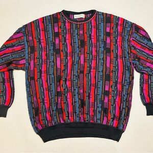 Vintage Colorful Vertical Patterned Stripe Sweater 3D Knit Coogi St. Croix XL